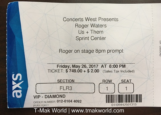 Roger Waters Us + Them VIP Ticket