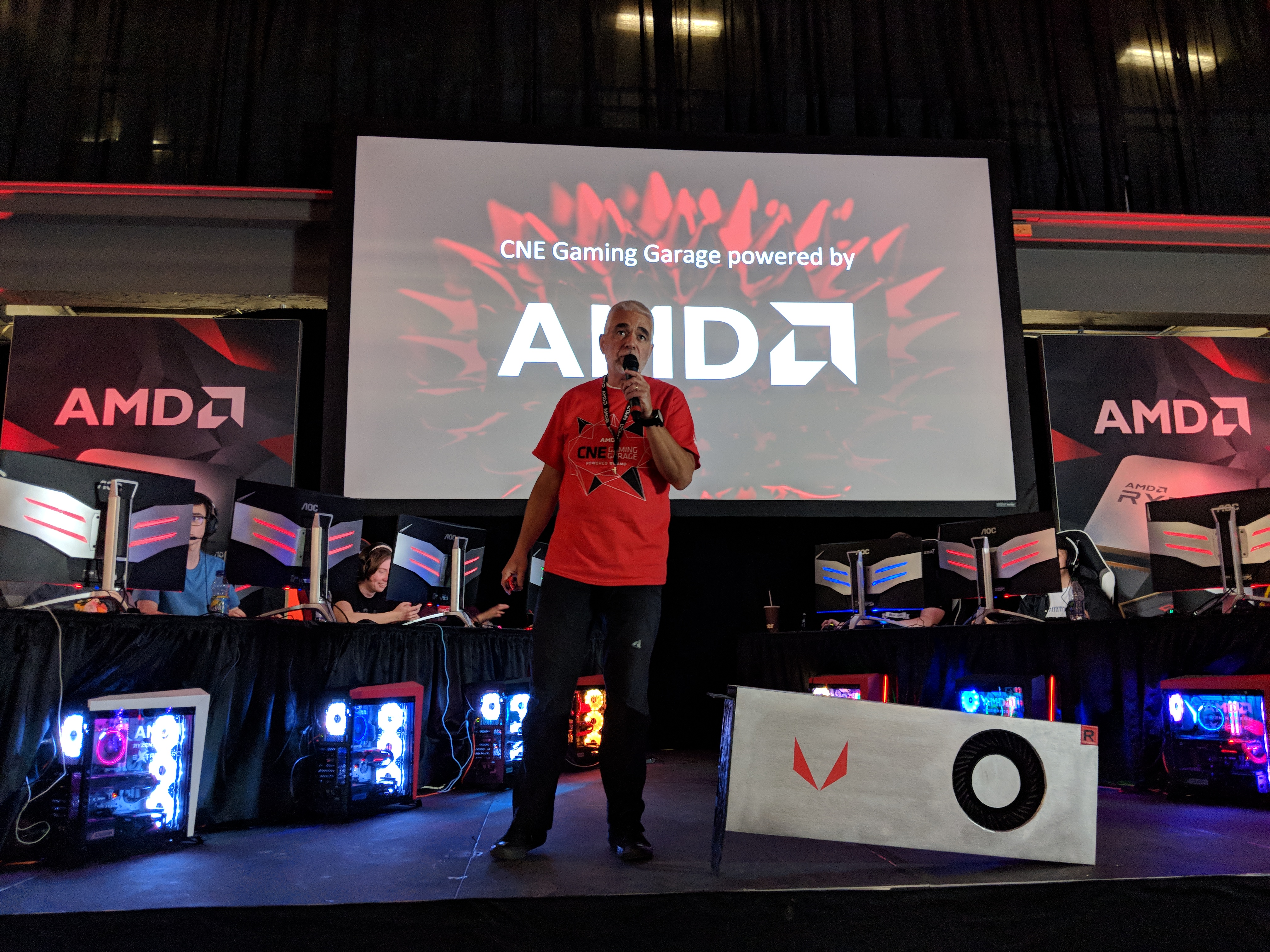 Andrej the VP of Software at AMD giving out tons of gaming prizes